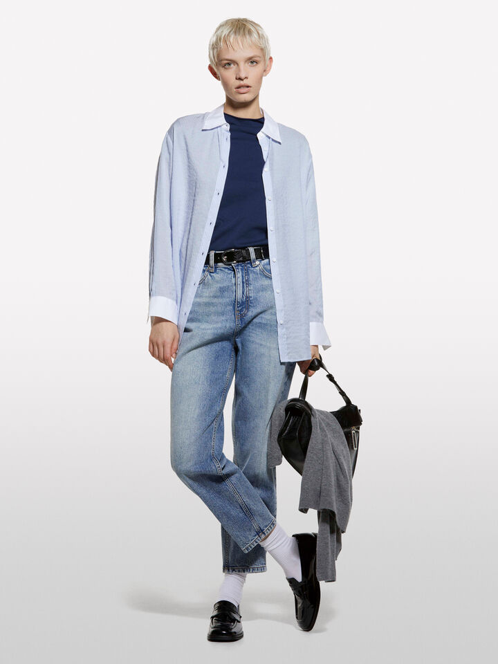 Dark blue t-shirt with halter neck - women's short sleeve t-shirts - Dark Blue | Sisley image number 1